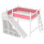 Lit mezzanine double en bois massif avec rangement, garde-robe, glissade et échelle détachables, rose et blanc-1344148530-1344148532