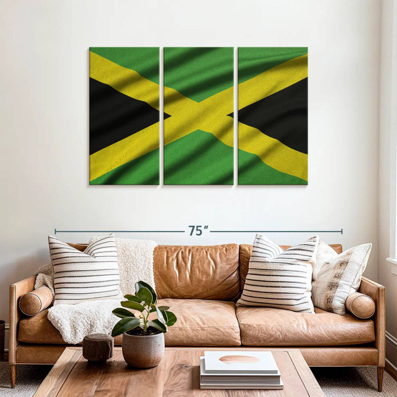 Borges arborant le drapeau de la Jamaïque, H 36 po x l 57 po