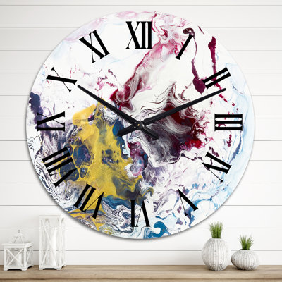 Art liquide jaune et rouge - horloge murale moderne