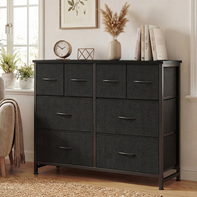 Commode 8 tiroirs en tissu, commode H 30 "avec plateau en bois