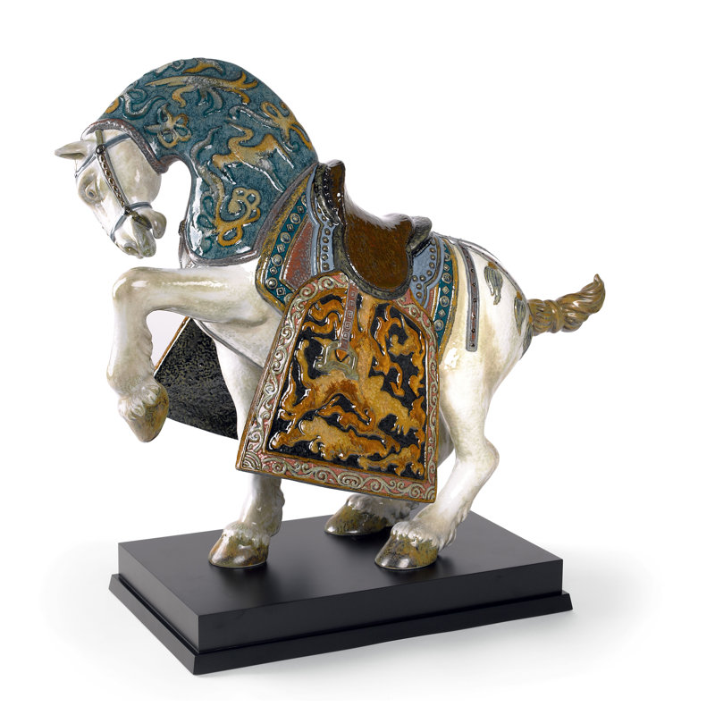 Oriental Horse Statue, Blue/Brown