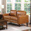 Canapé 2 pièces contemporain en similicuir brun avec coussins de dossier et d'assise fixes, rembourrage en mousse moderne sur ressorts ensachés