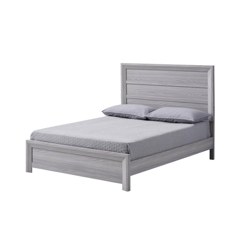 Lit Laide, tête de lit à panneau, bois de grève rustique, Double, Bois flottant gris