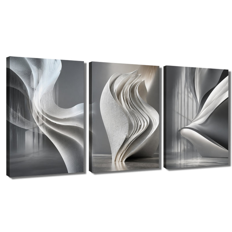 Tableau abstrait à trois panneaux, sculpture incurvée, impression sur toile, décoration murale minimaliste moderne