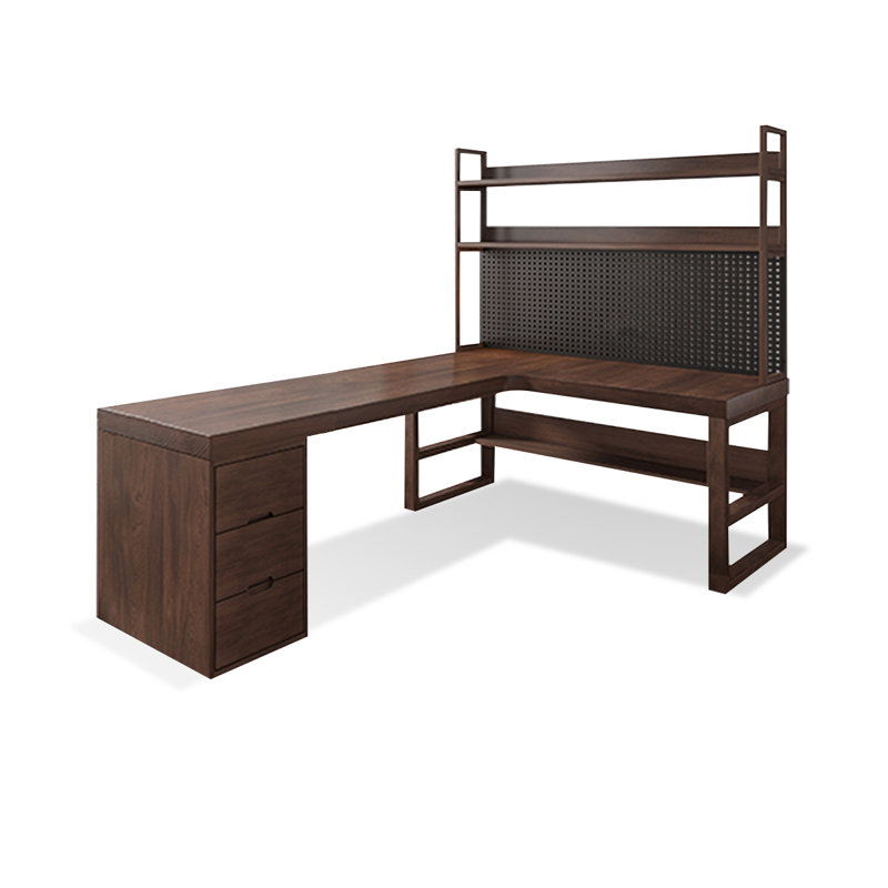 Bureau rectangulaire à 3 tiroirs en bois massif brun noisette, H 29,53 po x l 62,99 po x P 47,24 po, Retour à droite