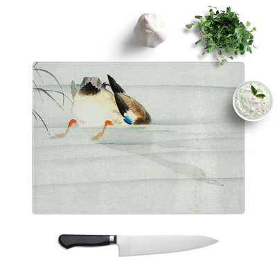 Glass Mallard Duck Under Water by Ohara Koson Chopping Board