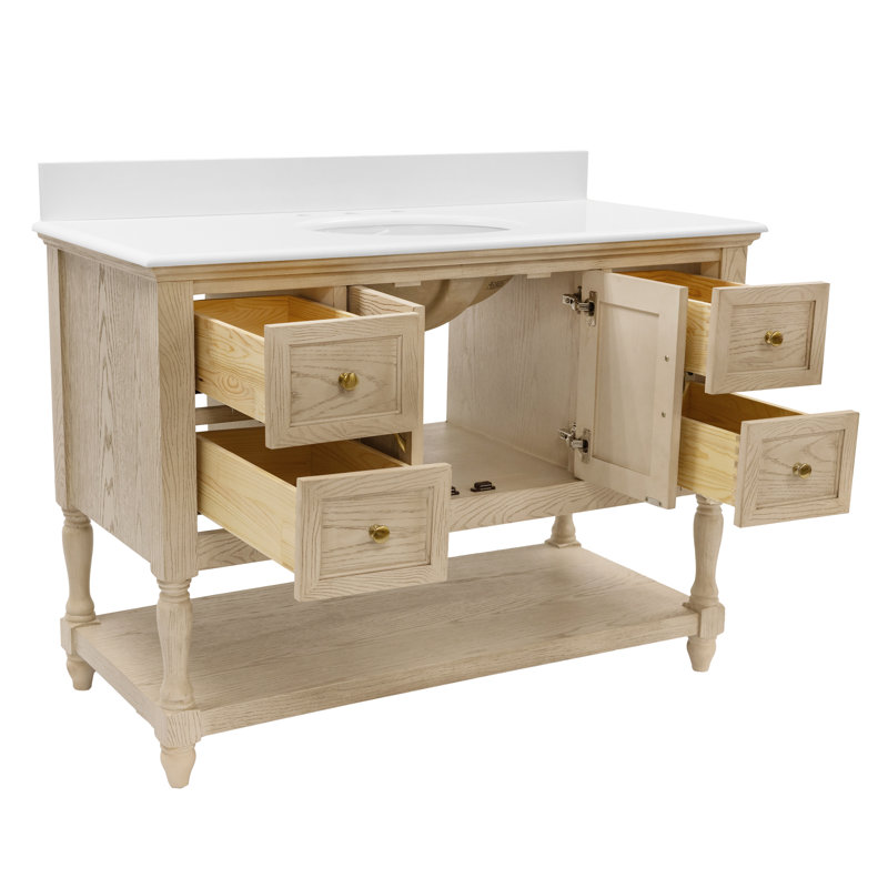 Hampton 48" Single Bathroom Vanity Set, Engineered White, Greige Oak