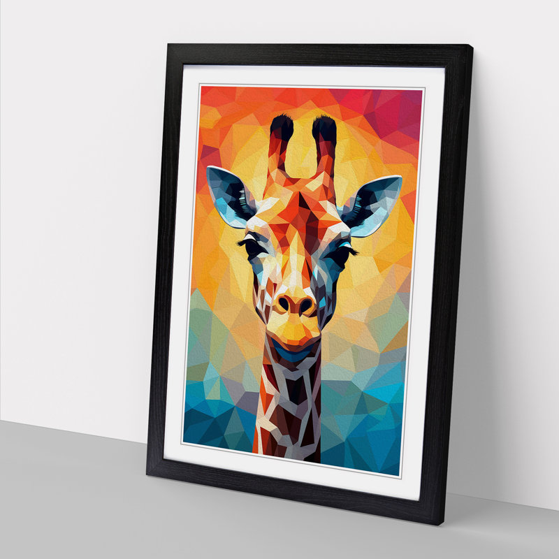 Giraffe Geometric Art - Framed Print, 64cm H x 46cm W, Black Framed