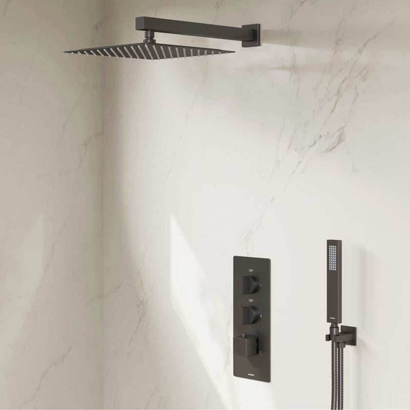 Rugen Rainfall Shower System, 12" High-Pressure Shower Head with Handheld, Thermostatic Valve Included, Wall Mount Shower Faucet Set, Matte Black Bathroom Shower Fixtures