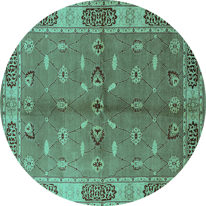 Tapis oriental en laine / polyester tissé à la machine en bleu, Rond 5 pi