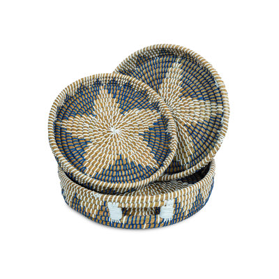 Rustic Kansgrass Multicolor Tray With Handles  (set Of 3)