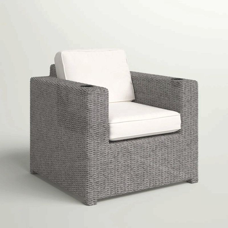 Chaise de patio entièrement assemblée avec coussins, Gris, Blanc