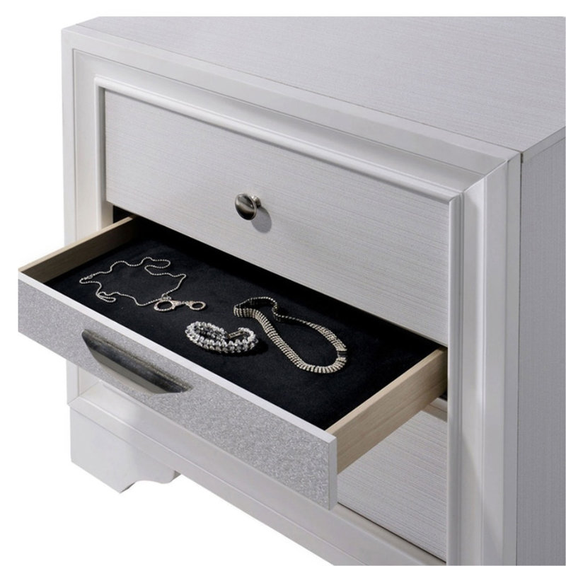 Table de chevet 3 tiroirs en bois avec boutons ronds en nickel, blanc, White