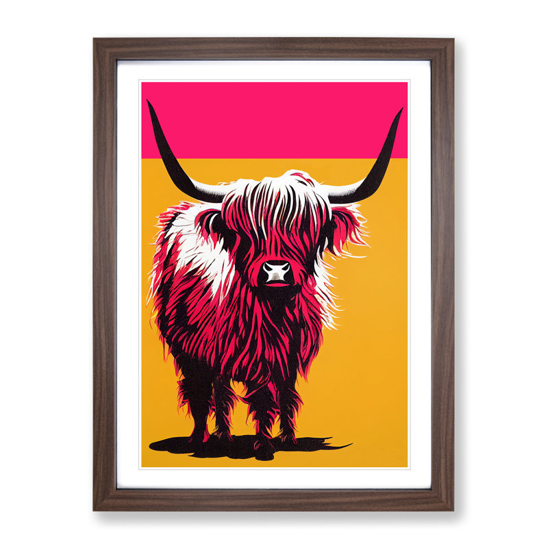 Highland Cow No.3 1 Piece Single Picture Frame Wall Art, 64cm H x 46cm W x 2cm D, Walnut