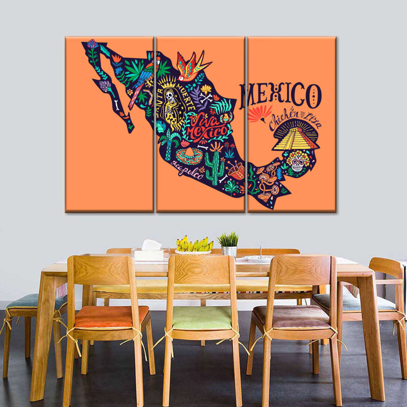 Cartes du Mexique, carte du Mexique sur toile, 3 pièces, H 74 po x l 48 po x P 1,25 po
