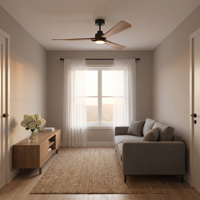 Trillium Smart 60 LED Ceiling Fan, Natural Honey, Midnight Black