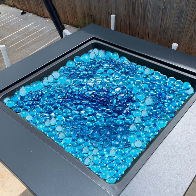 Roches de foyer rondes en verre pour foyer d'extérieur de 10 lb / 10 po, H 5,79 po x l 11,46 po x P 8,94 po, Bleu