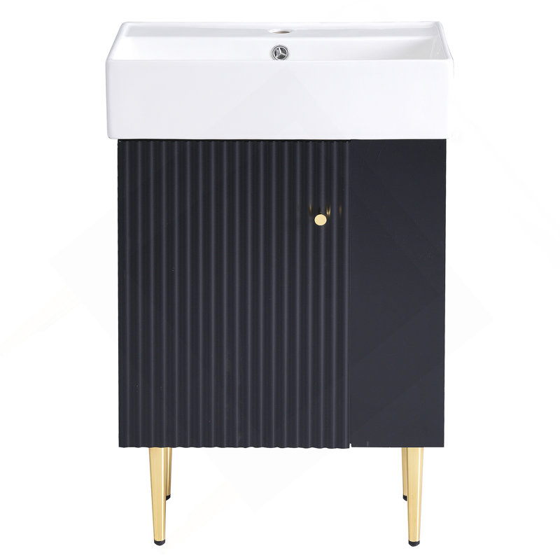 Meuble-lavabo 21,6 po, armoire combinée, meuble de rangement pour salle de bain, lavabo simple en céramique, rangement sur le côté droit