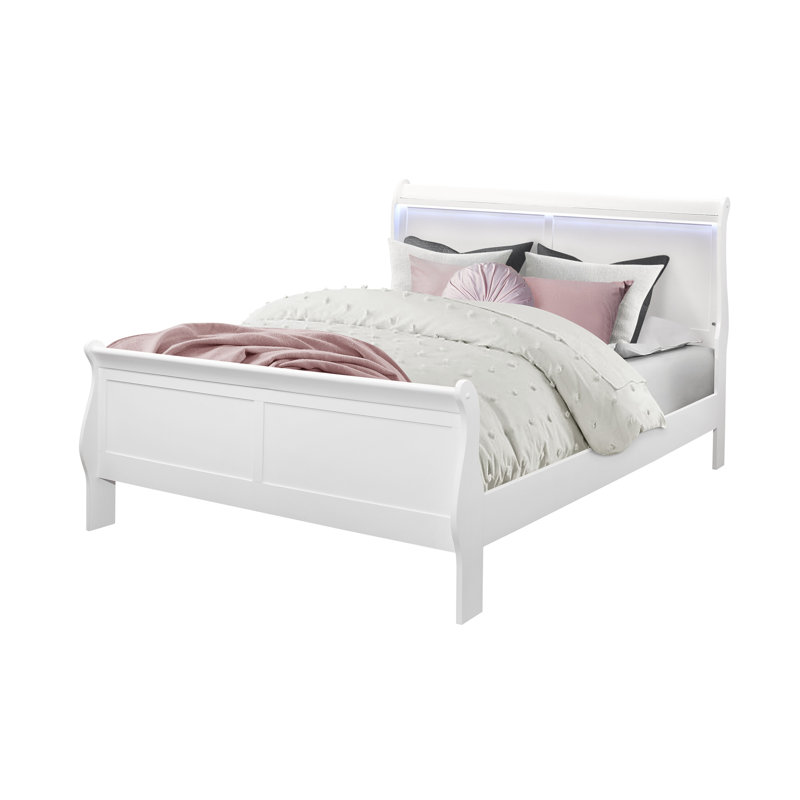 LIT AVEC DEL Iselys, lit plateforme, cadre de lit, Blanc, Grand