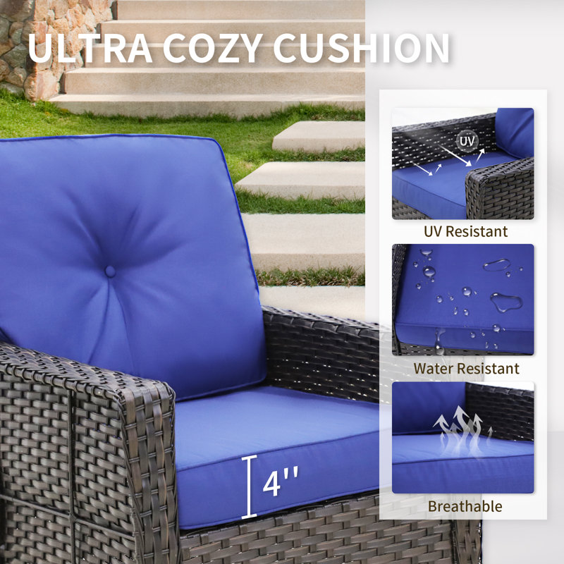Ensemble de conversation modulaire en osier pour 4 personnes avec coussin, Bleu