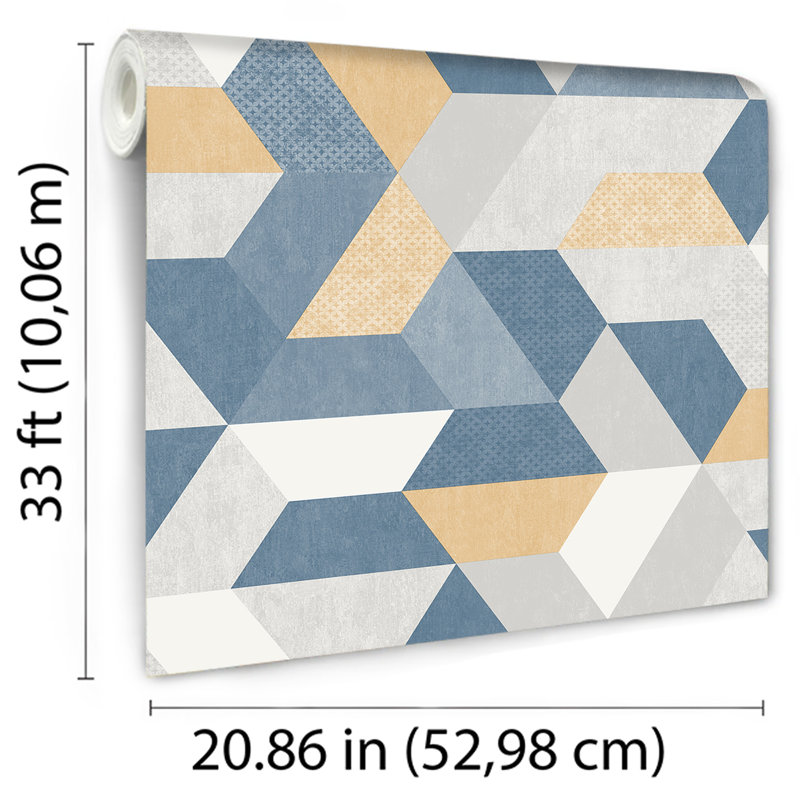Papier peint géométrique jaune et bleu Loft, Jaune