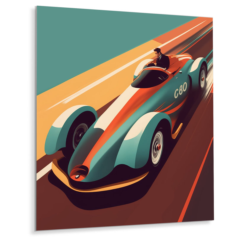 Voiture de course rétro - impression sans cadre sur métal, H 32 po x l 24 po x P 1 po