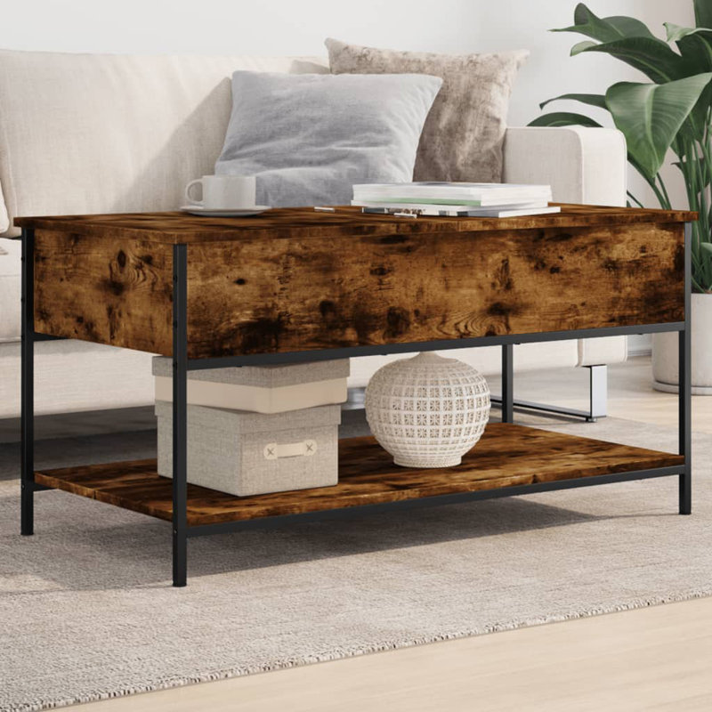Noby Lift Top Four Leg Coffee Table with Storage, Smoked Oak