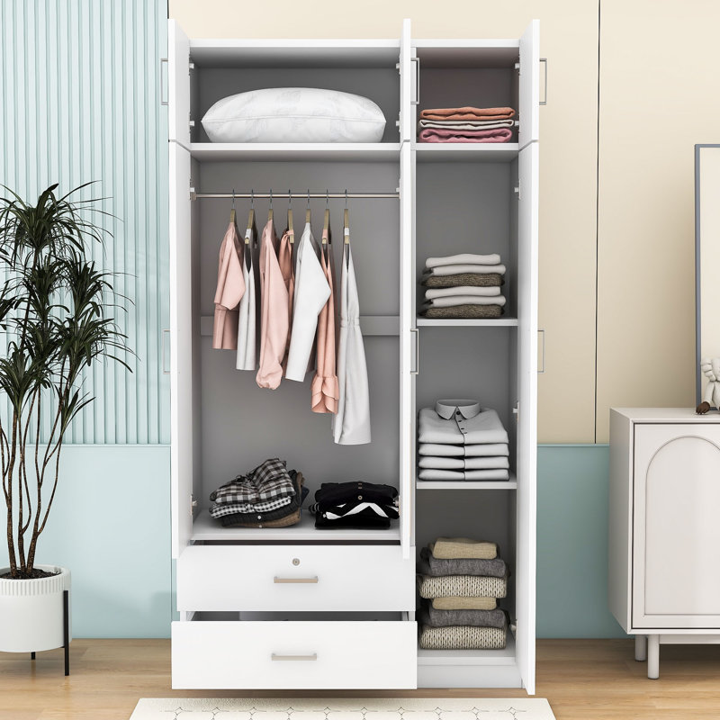 Mhapankar Elegant Freestanding Wardrobe with Full-Length Mirror, Lockable Drawer and Top Cabinet, White