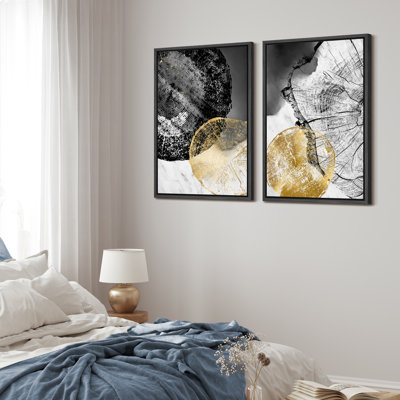 Tree Ring Gold Gray Wood Stump Modern Neutral Chic Pictures Framed Canvas 2 Pieces Print Wall Art