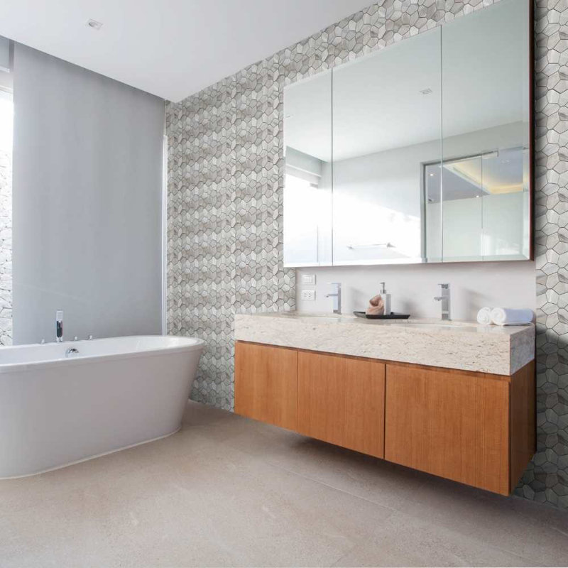 Stately Oasis 14" x 16" Porcelain Novelty Marble Look Wall & Floor Tile, Alaska Gray