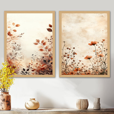 Délicates fleurs sauvages brunes - Décoration murale en 2 pièces Fleurs sauvages