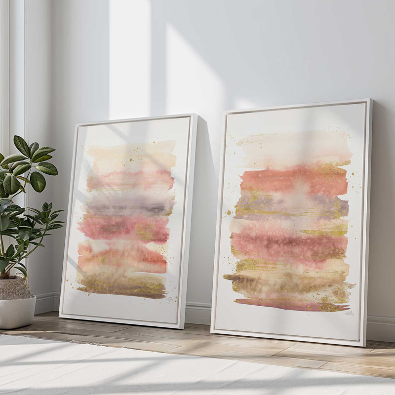 Golden Dawn, ensemble de 2, reproduction sur toile dans un cadre, Cadre flottant blanc opaque