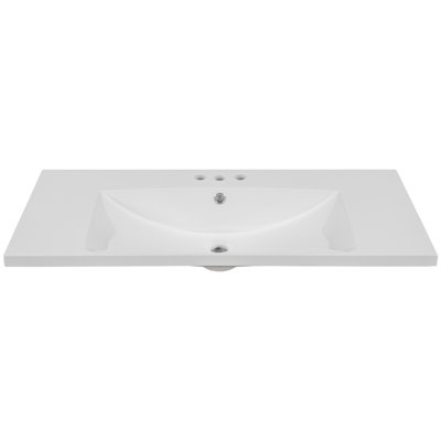 Plateau de meuble-lavabo simple 36 po avec lavabo blanc, 3 trous de robinet, céramique, blanc 