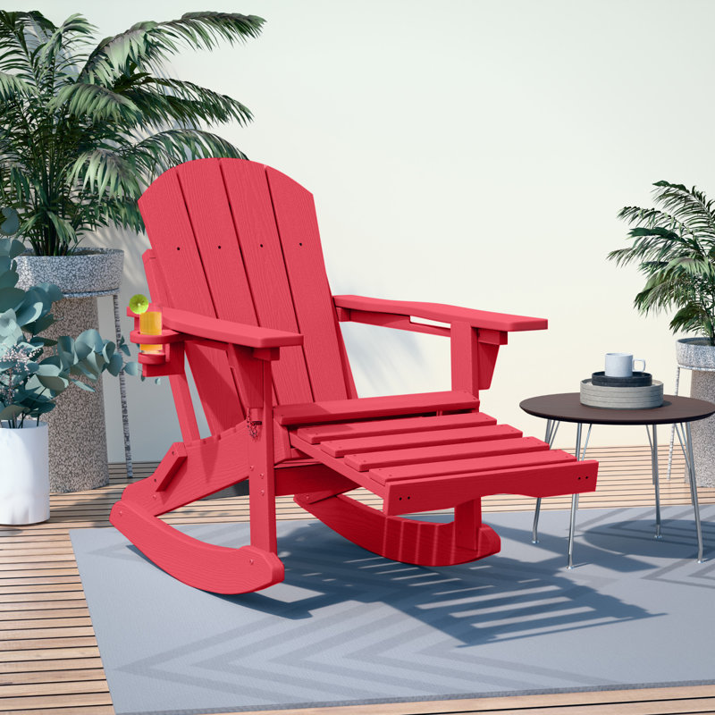 4-in-1 Multifunctional Folding Adirondack Rocking Chair with Retractable Ottoman, Blue, 1