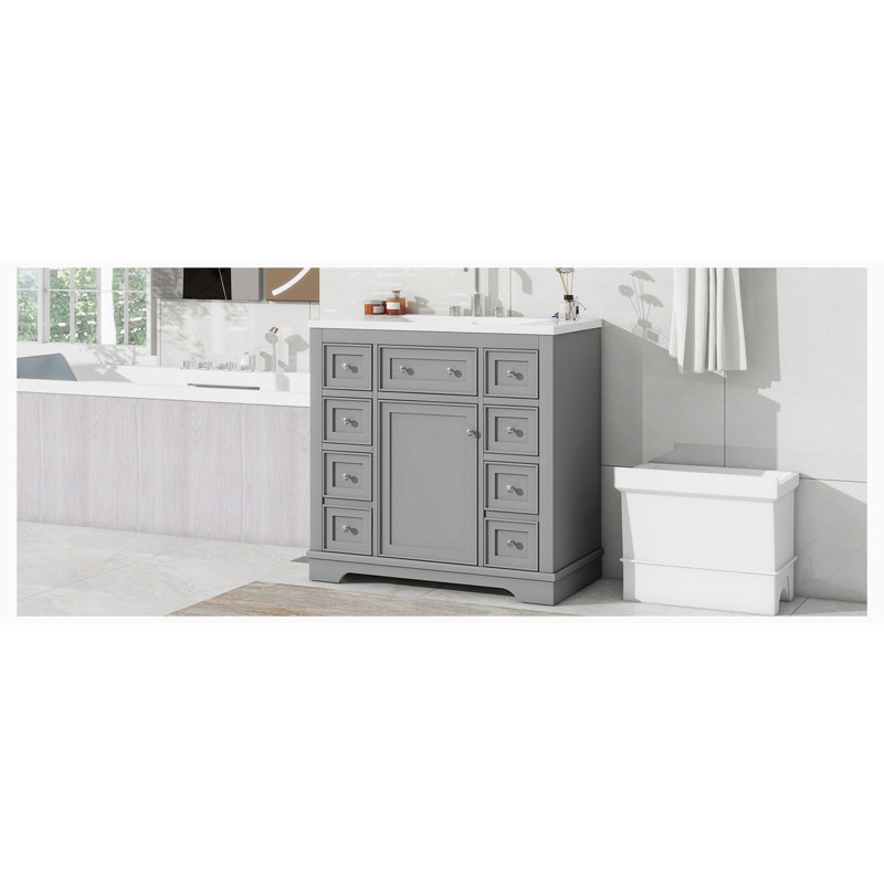 Ensemble de meuble-lavabo simple 36,00 avec plateau Ad Wilson, Gris