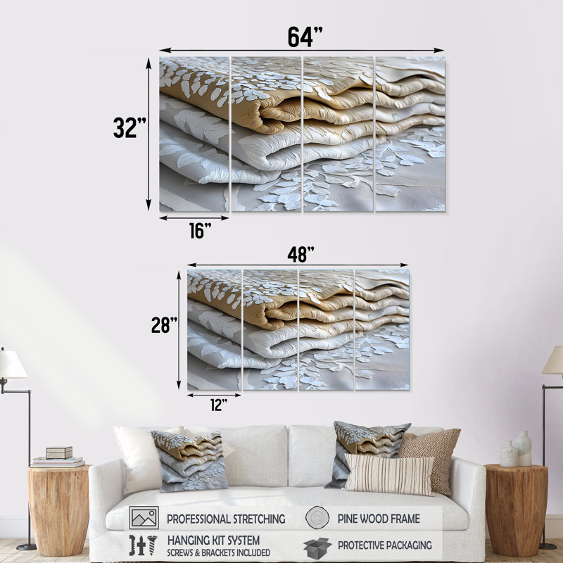 «Gold and White Moroccan Textiles III - Morocco», art mural sur toile, H 32 po x l 64 po