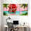 Bateau nautique pirate, voiles rouges, plage tropicale, palmiers, ciel rose, ensemble de 3 impressions sur toile