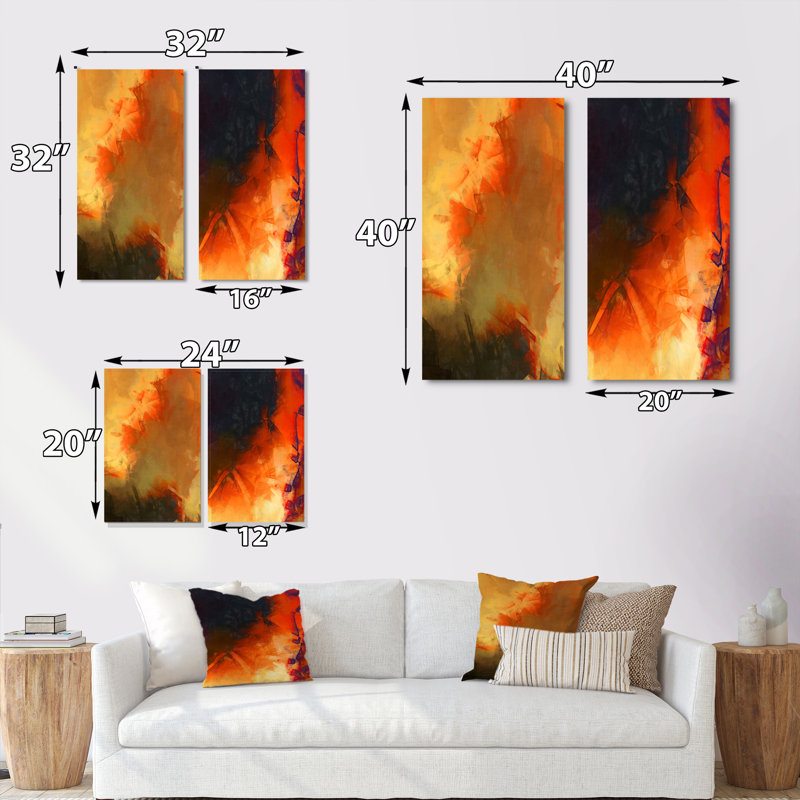 «Abstract Orange Wave», ensemble de 2 impressions sur toile, Toile tendue, H 40 po x l 40 po x P 1 po