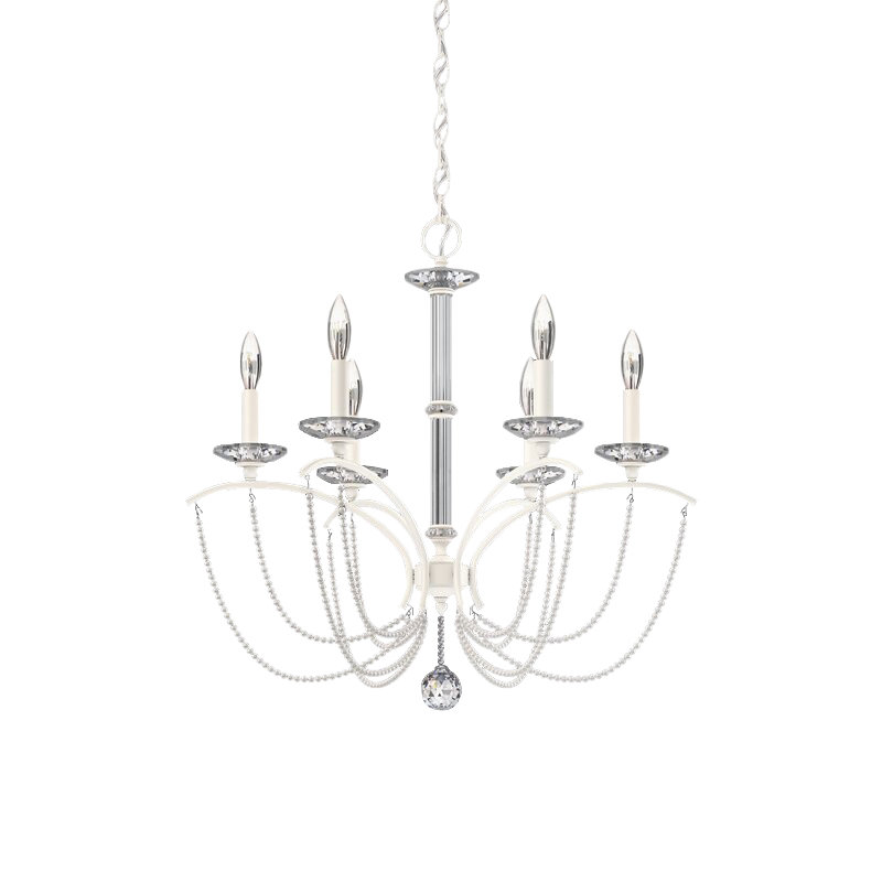 Priscilla 6 - Light Chandelier, White/White Pearl