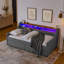 Canapé-lit simple rembourré avec trois lumières à DEL, tête de lit réglable avec rangement, deux tiroirs de rangement et charge sans fil, cadre de canapé-lit rembourré en lin-104869190