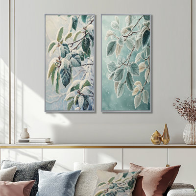 Snowy Leaves In The Forest I - Art mural floral 2 panneaux