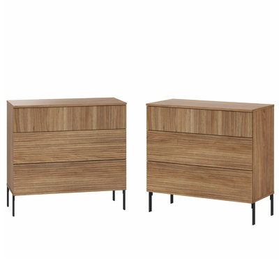 Union Rustic 31.5" Large End Table Set Of 2 With Storage And Reeded Design, Modern Minimalist Nightstand With Drawer For Bedroom, Living Room, Sofa Office