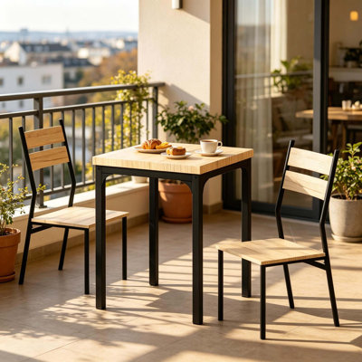 Compact Rustic Industrial Coffee Table and Chair Set with Space-Saving Design, Ideal for Small Kitchens, Breakfast Nooks, and Urban Apartments.