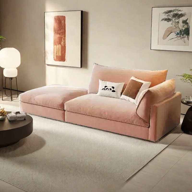Canapé-lit en coton et lin avec repose-pieds, Orienté à droite, Rose