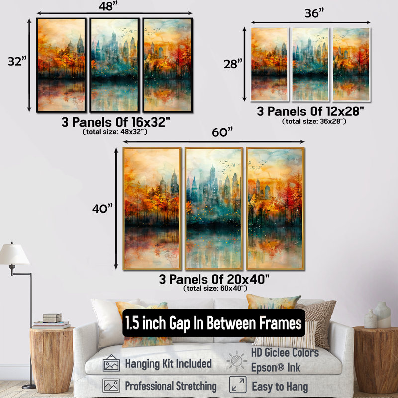 «Modern Evolve New York City Cityscape II», ensemble d'art abstrait mural transitionnel moderne, H 40 po x l 60 po, Naturel