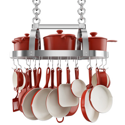 Delauter Hanging Ceiling Pot Rack 34-Inch for Kitchen with 20 S Hooks