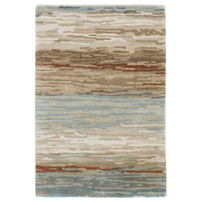 Tapis rectangulaire touffeté à la main à motif abstrait brun clair / taupe / gris Hartl