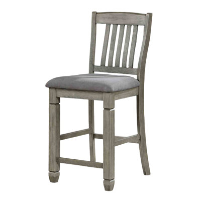 Transitional Style 2Pc Counter Height Chair Fabric Upholstered Seat Wire Brushed Slat Back Grey And Light Grey Finish Dining Room