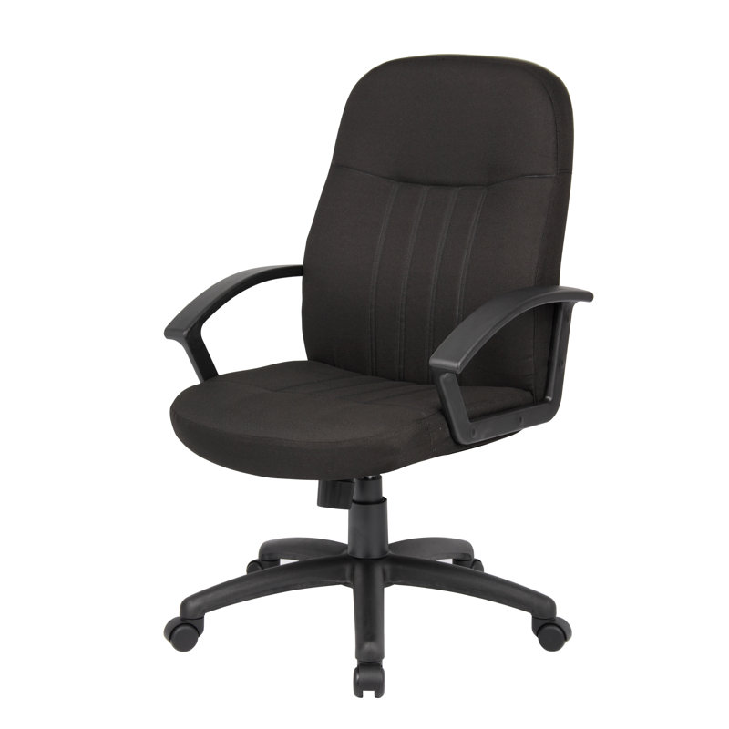 Ergonomic Executive Swivel Office Chair with Lumbar Support, Black Fabric and Wood
