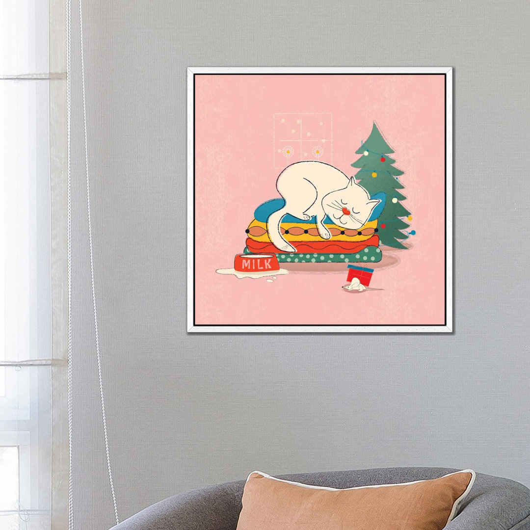 Sleeping Chritmas Cat von Show Me Mars - Gallery-Wrapped Canvas Giclée on Canvas